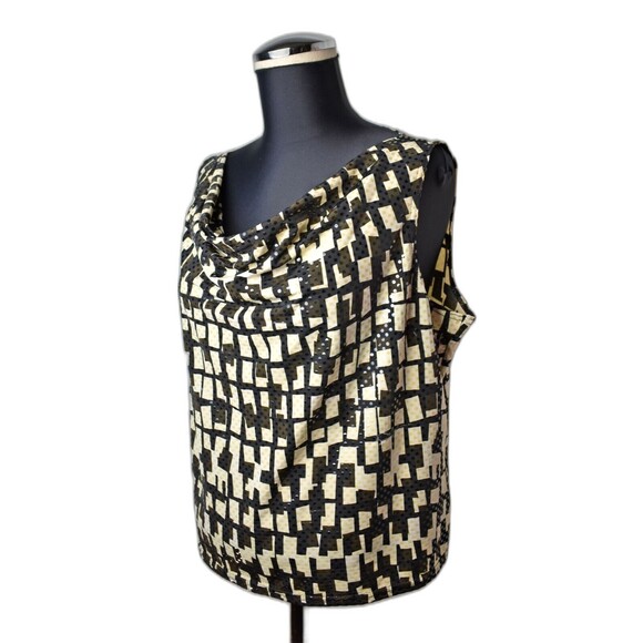 Mixit Stretch Geometric Print Shimmery Drape Neck Sleeveless Top - Women's L - Picture 1 of 8